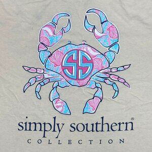 Simply Southern Collection XXL T-Shirt Blue Pink Crab Yellow Beach Shirt READ